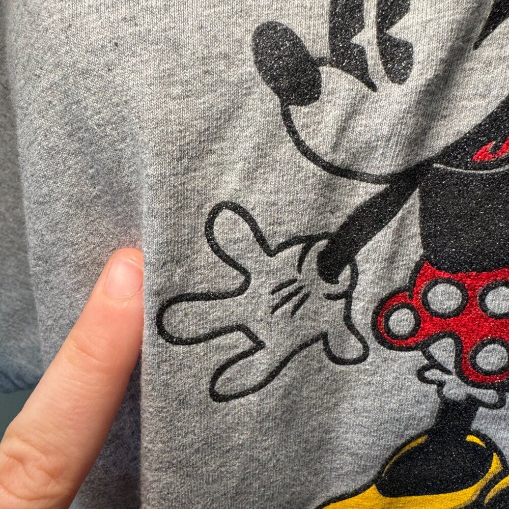Disney Parks Minnie Mouse Retro Classic Grey Graphic T Shirt with Glitter - Picture 5 of 9